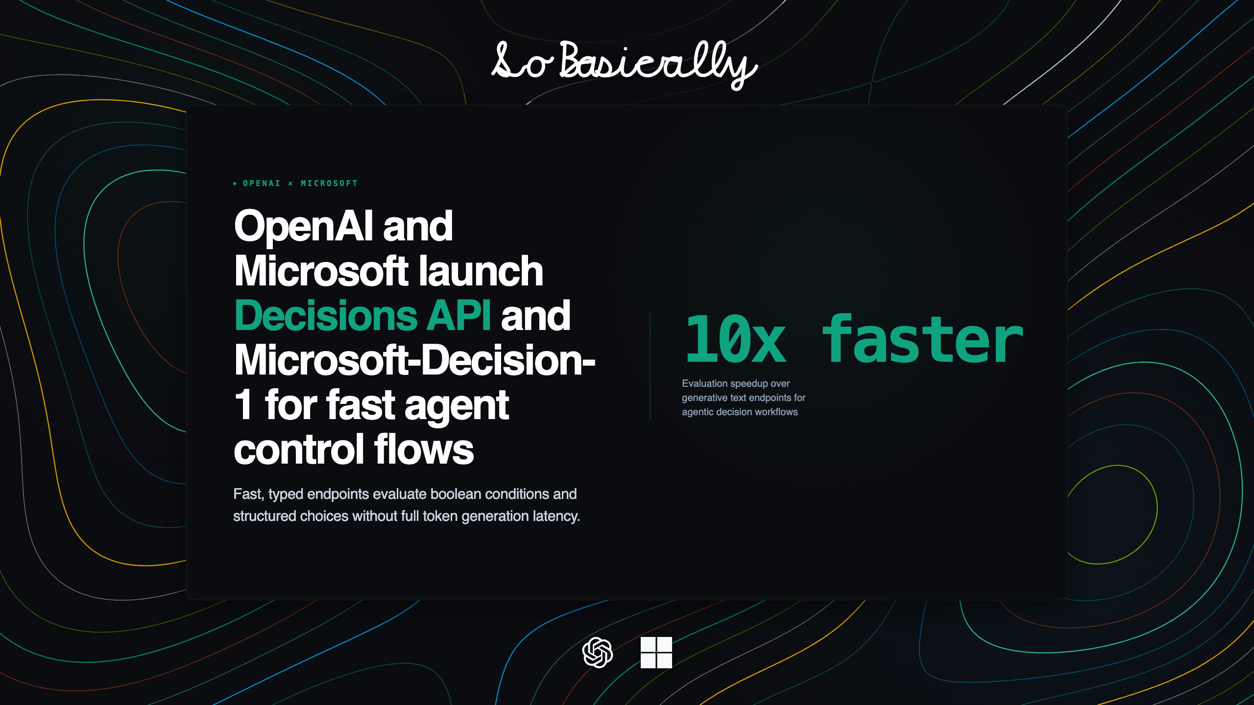 Topographic elevation contour card for OpenAI and Microsoft launch Decisions API and Microsoft-Decision-1 for fast agent control flows