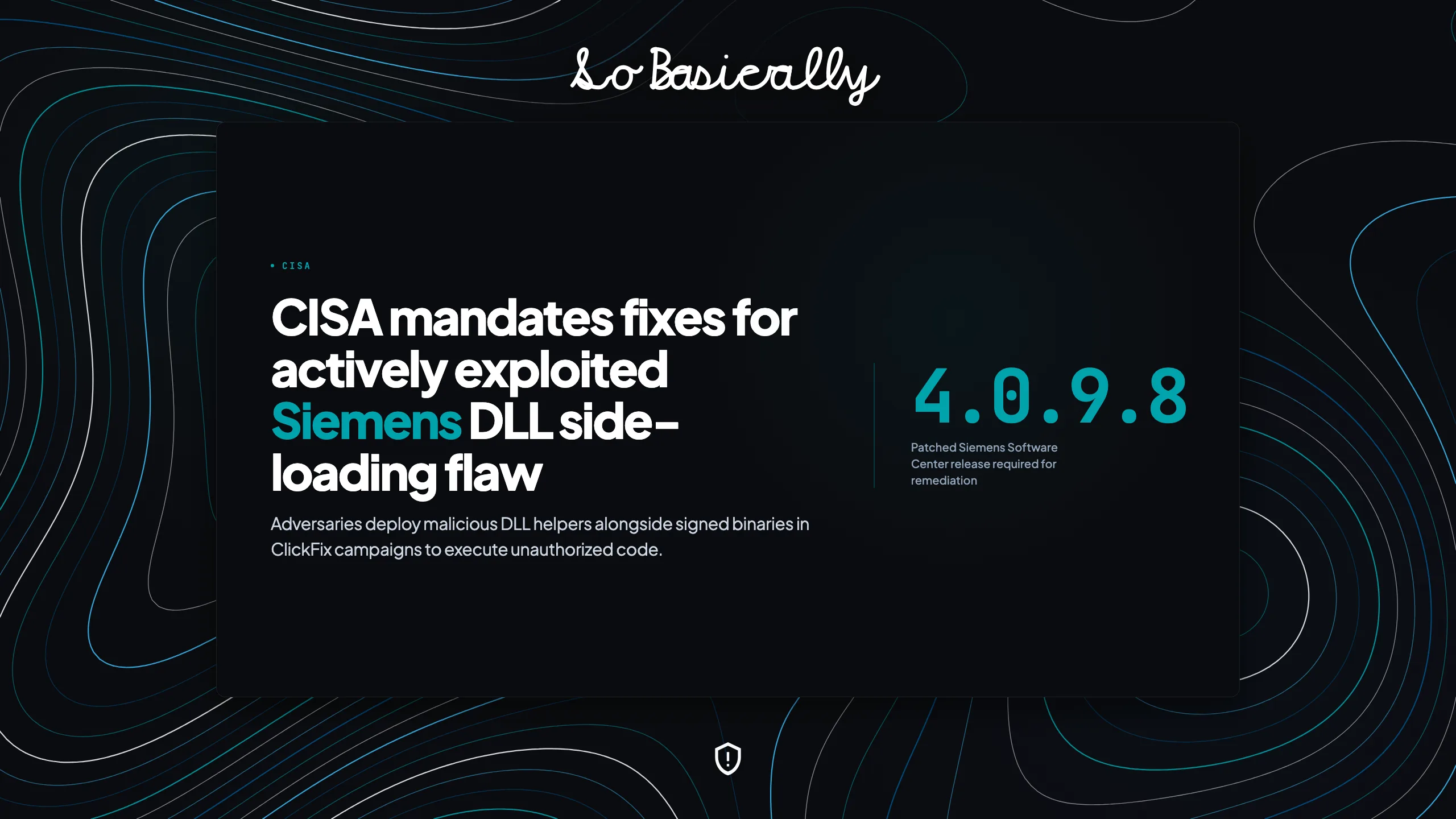 Topographic elevation contour card for CISA adds Siemens Software Center DLL side-loading flaw to KEV catalog
