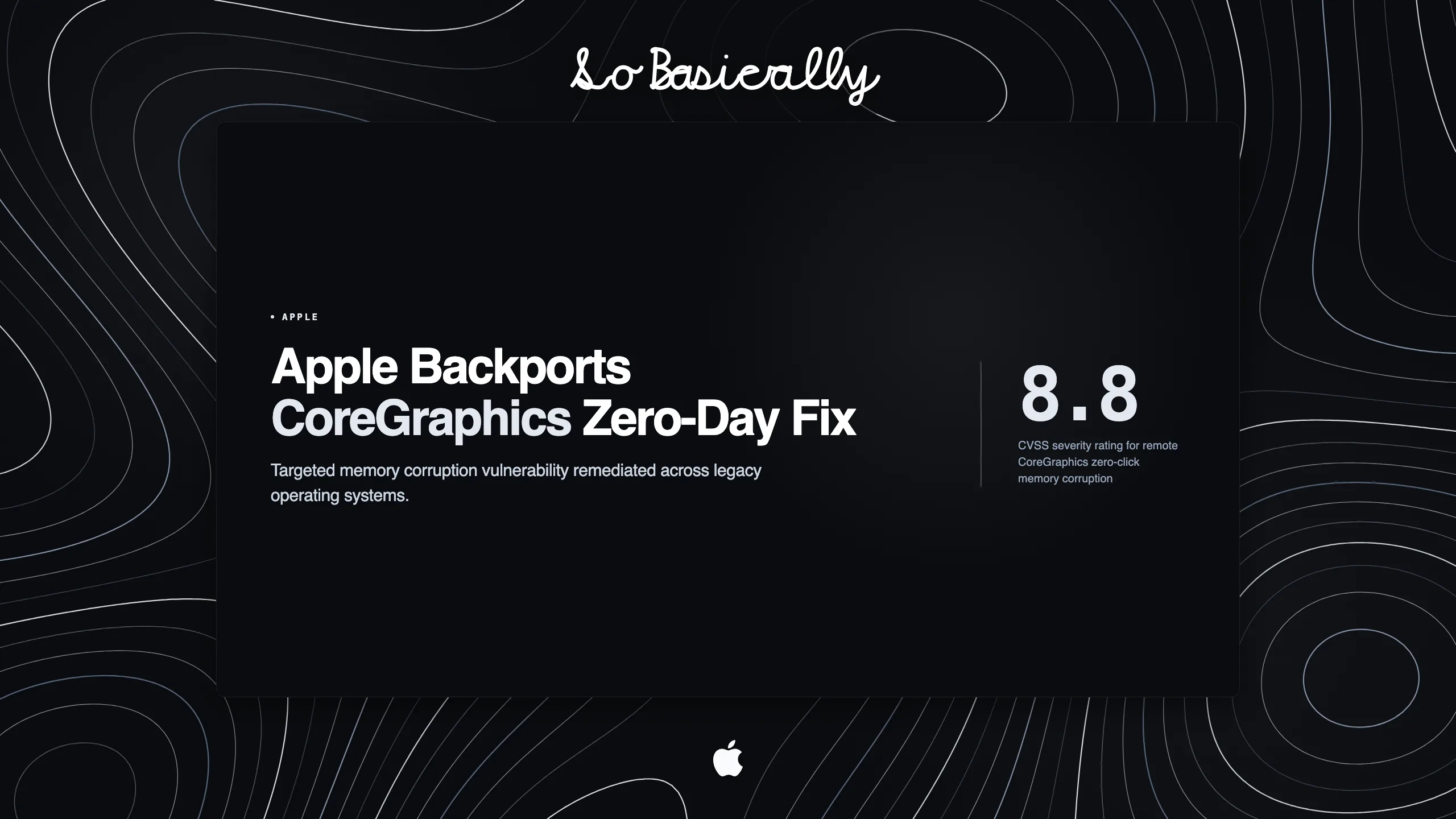 Topographic elevation contour card for Apple backports CoreGraphics zero-day patch to legacy devices