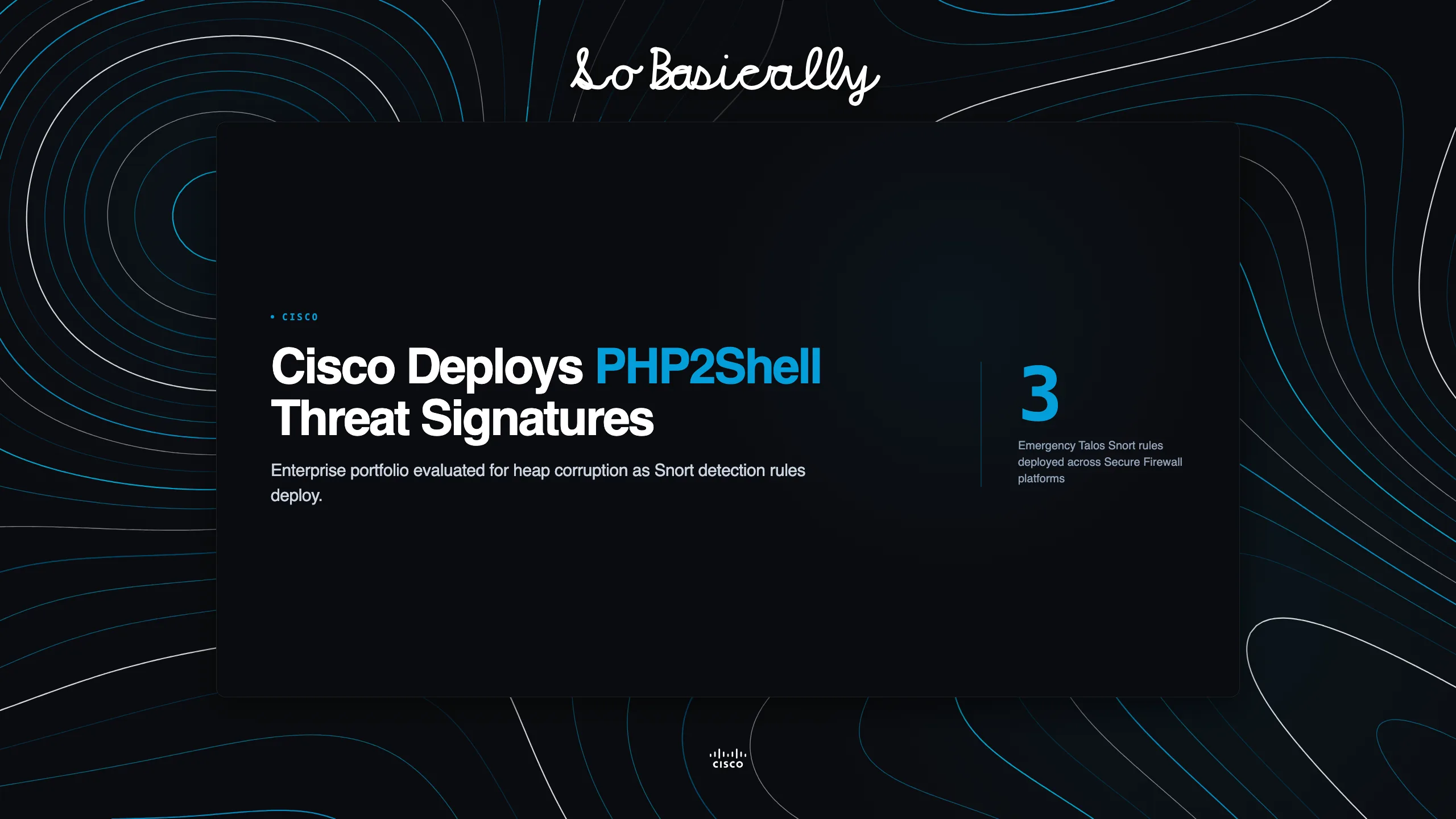 Decision brief card for Cisco evaluates PHP2Shell enterprise exposure and deploys detection rules
